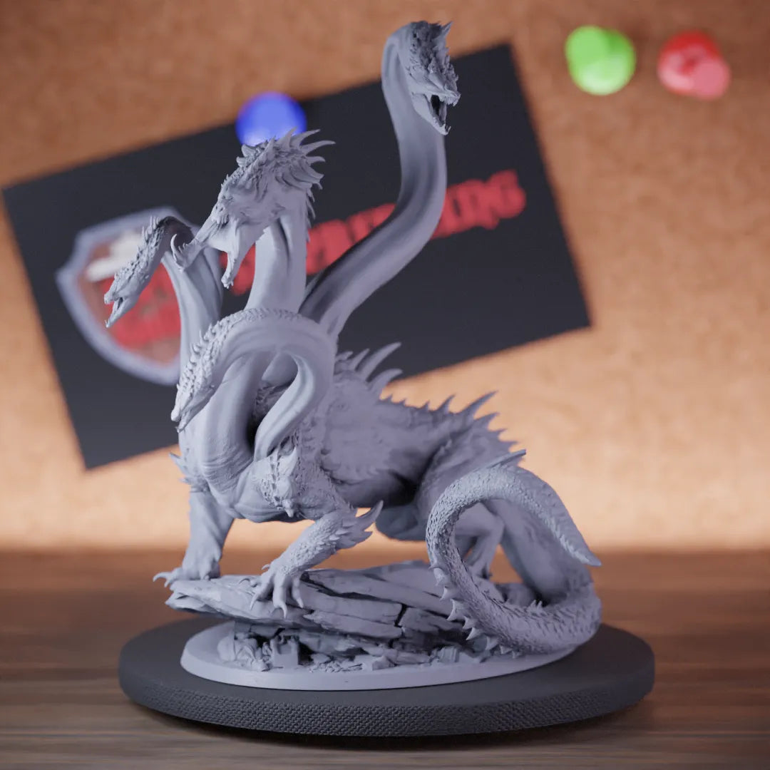Highly detailed hydra boss bbeg monstrosity miniature of NoxHydra, perfect for DnD 5e encounters, fantasy tabletop RPG campaigns, painting and display.