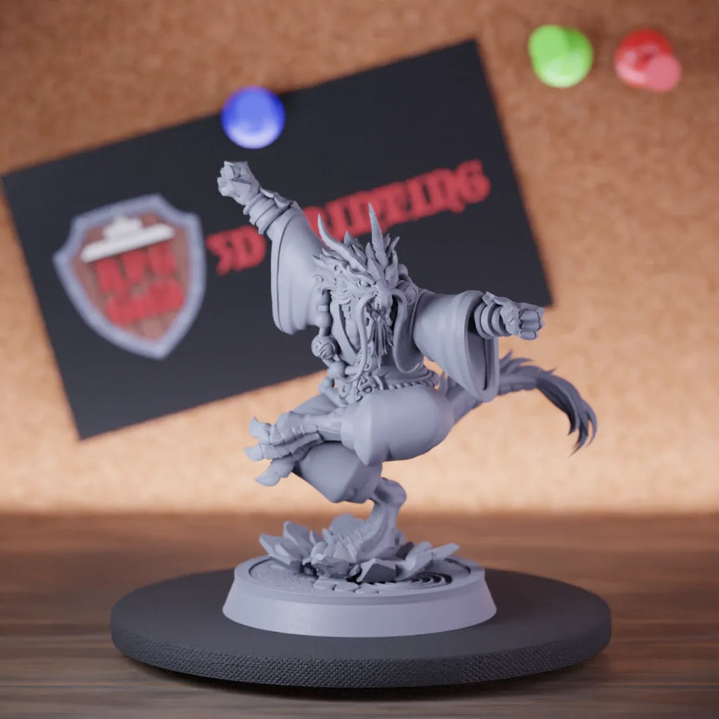 Highly detailed monk dragonborn grand master miniature of Oldmaster, perfect for DnD 5e encounters, fantasy tabletop RPG campaigns, painting and display.