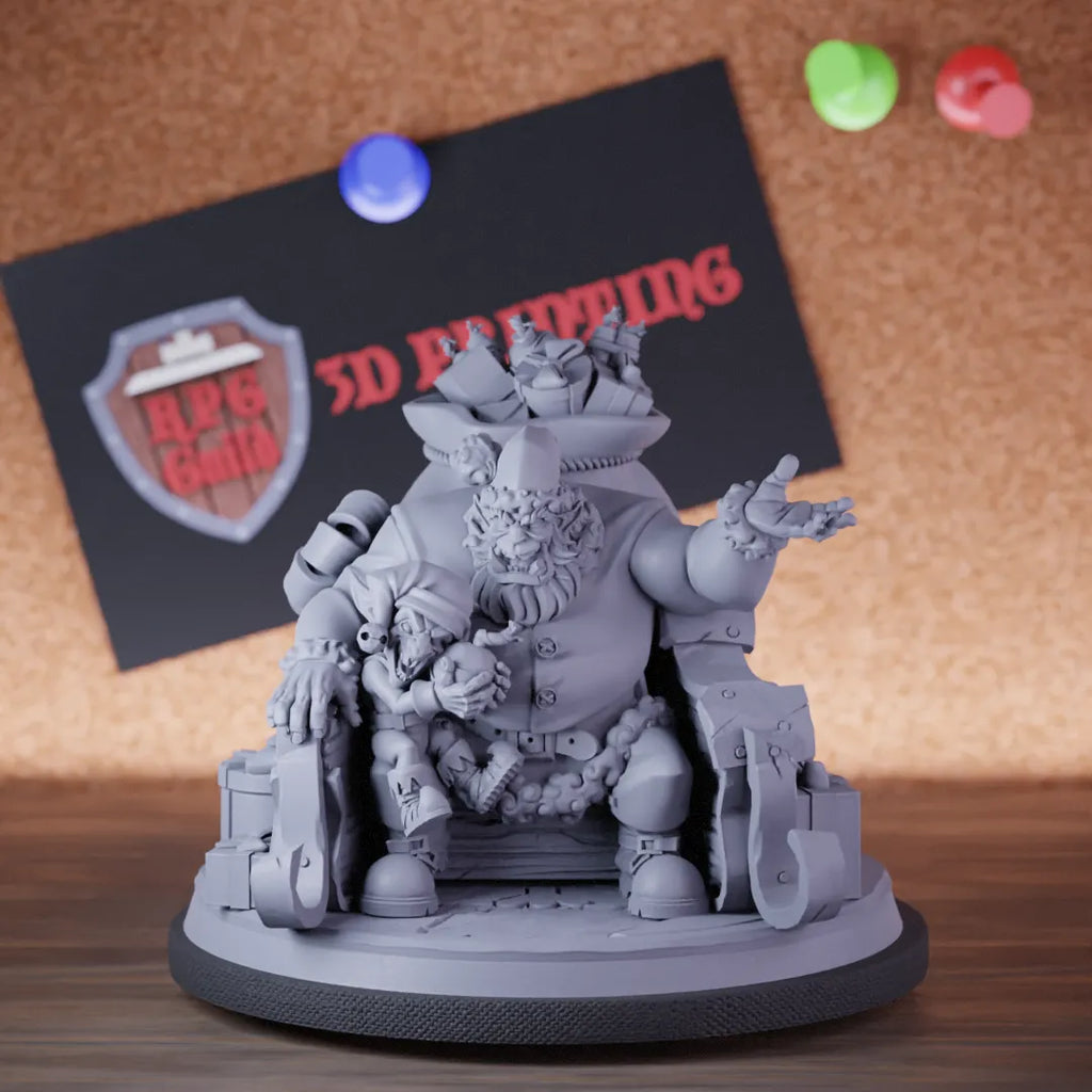 Highly detailed orc santa claus christmas miniature of Orc, perfect for DnD 5e encounters, fantasy tabletop RPG campaigns, painting and display.