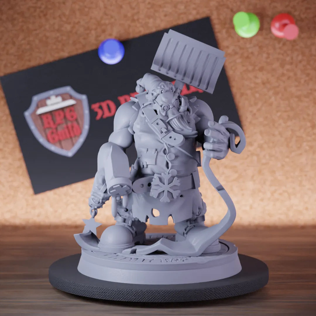 Highly detailed orc chistmas toy inspector miniature of Orc, perfect for DnD 5e encounters, fantasy tabletop RPG campaigns, painting and display.