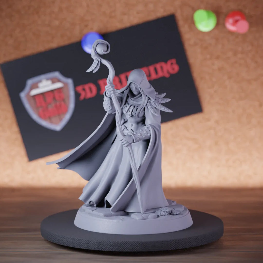 Highly detailed female sorcerer druid sisterhood miniature of Orphale, perfect for DnD 5e encounters, fantasy tabletop RPG campaigns, painting and display.