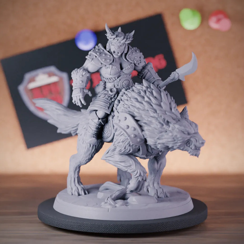 Orc 5e | DnD Orc Dire Wolf Rider Female Miniature