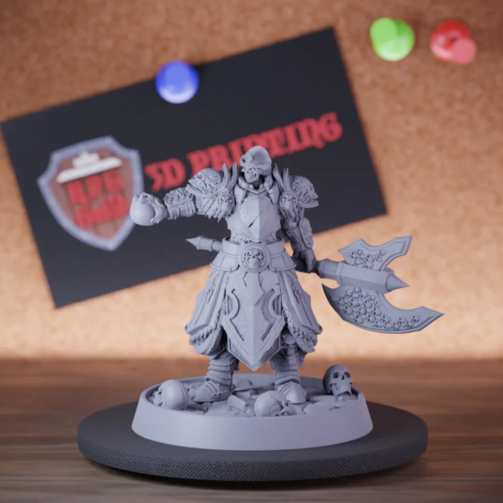 Highly detailed undead skeleton battleaxe miniature of Pale, perfect for DnD 5e encounters, fantasy tabletop RPG campaigns, painting and display.