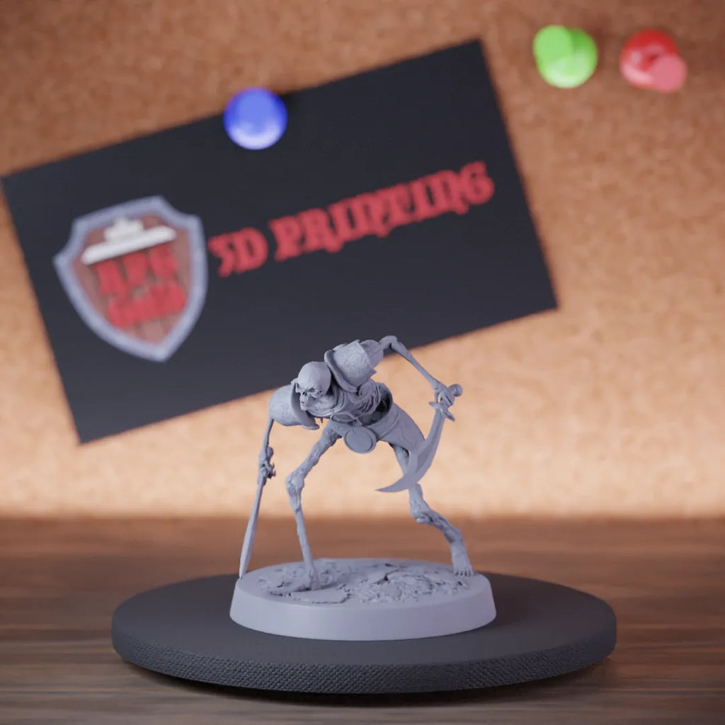 Highly detailed skeleton persian double scimitar miniature of PersianSkeleton, perfect for DnD 5e encounters, fantasy tabletop RPG campaigns, painting and display.