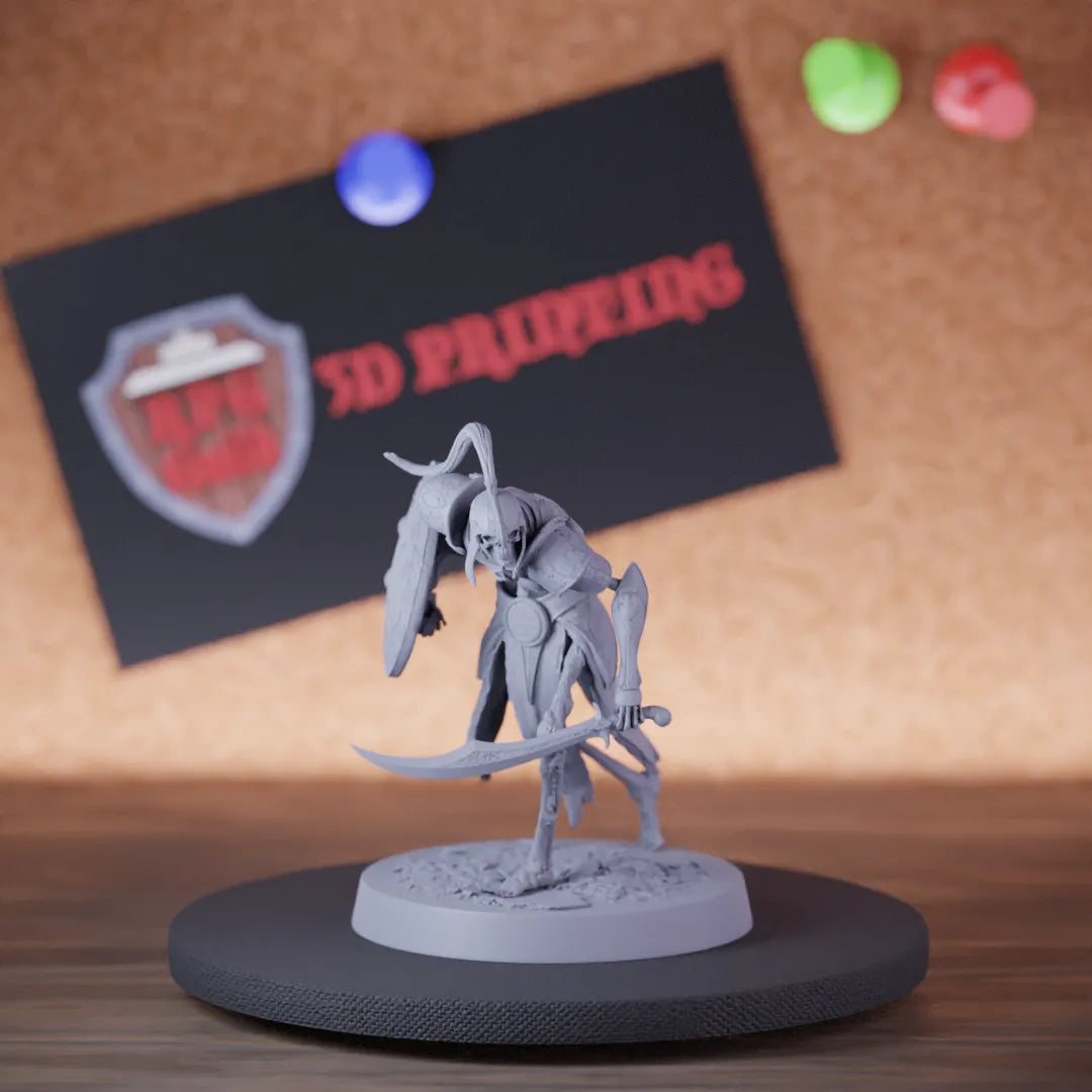 Highly detailed skeleton lesser persian scimitar shield miniature of PersianSkeleton, perfect for DnD 5e encounters, fantasy tabletop RPG campaigns, painting and display.