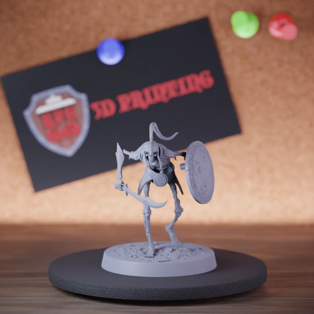 Highly detailed skeleton persian scimitar shield sneak miniature of PersianSkeleton, perfect for DnD 5e encounters, fantasy tabletop RPG campaigns, painting and display.