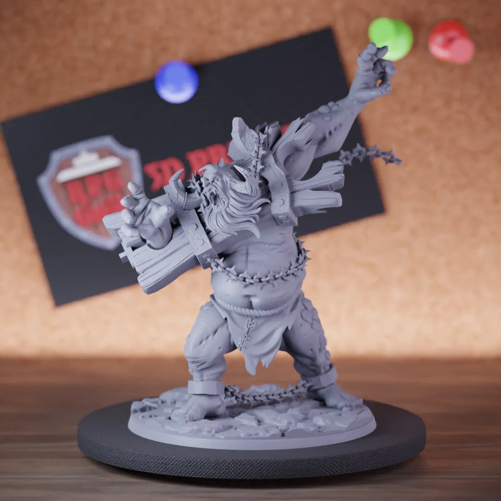 Highly detailed troll boss prisoner miniature of PrisonerTroll, perfect for DnD 5e encounters, fantasy tabletop RPG campaigns, painting and display.