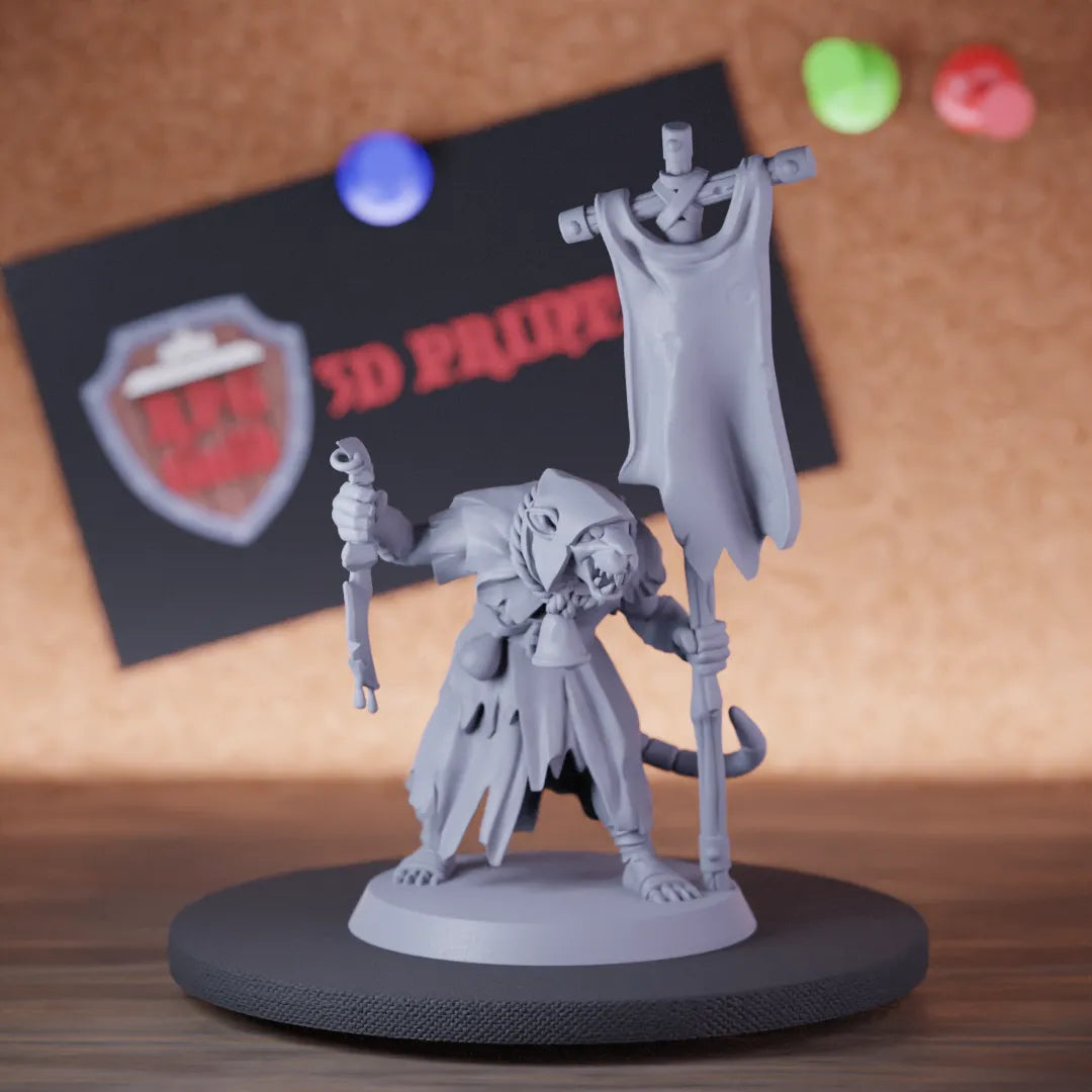 Highly detailed shaman ratmen cultist miniature, perfect for DnD 5e encounters, fantasy tabletop RPG campaigns, painting and display.