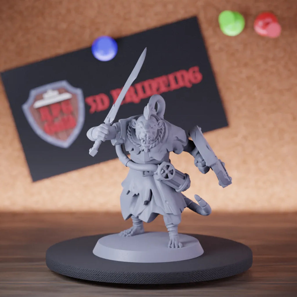 Highly detailed ratmen toxic bandit miniature, perfect for DnD 5e encounters, fantasy tabletop RPG campaigns, painting and display.
