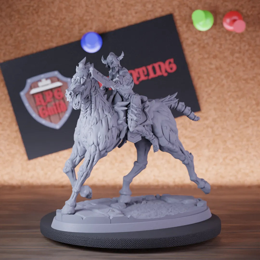 Highly detailed undead cavalier cleaver miniature of Reanimated, perfect for DnD 5e encounters, fantasy tabletop RPG campaigns, painting and display.
