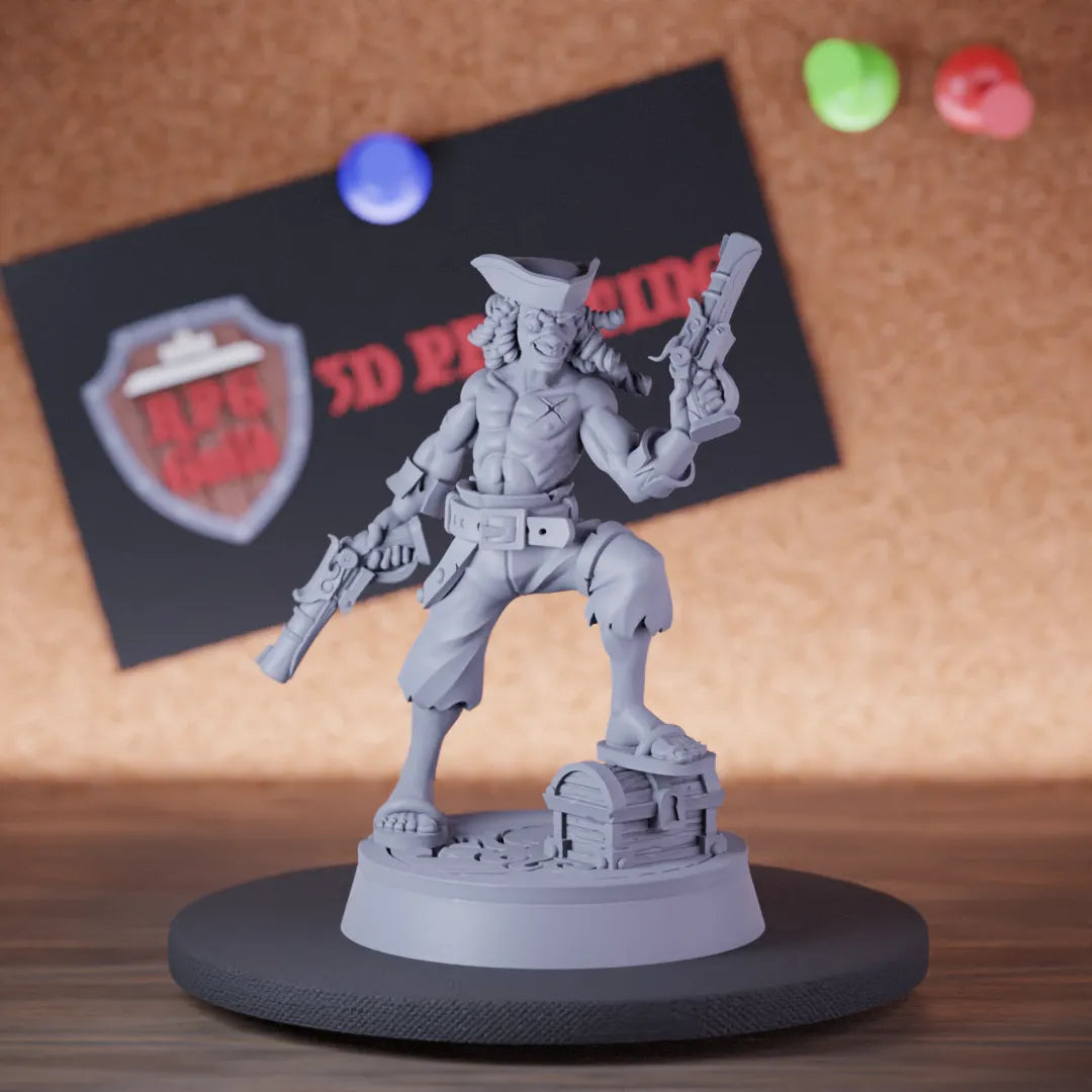 Highly detailed swashbuckler human pirate corsair miniature of Sailor, perfect for DnD 5e encounters, fantasy tabletop RPG campaigns, painting and display.