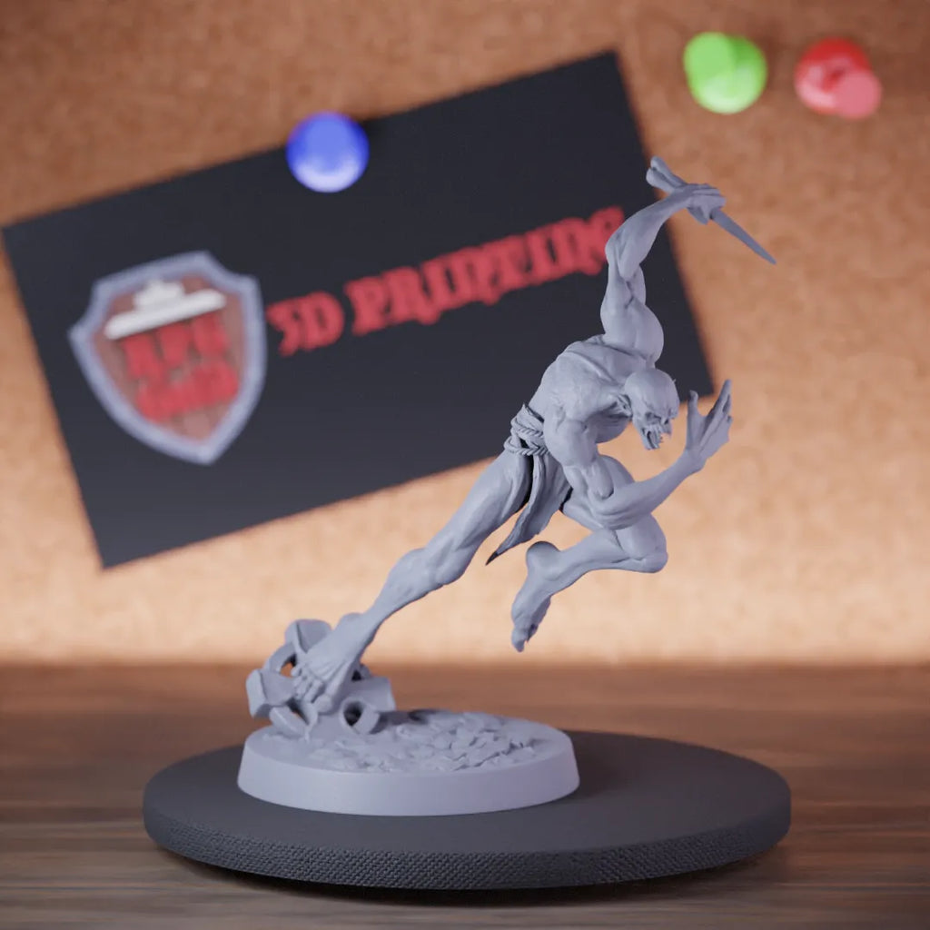 Highly detailed zombie savage ghoul air miniature of SavageGhoul, perfect for DnD 5e encounters, fantasy tabletop RPG campaigns, painting and display.