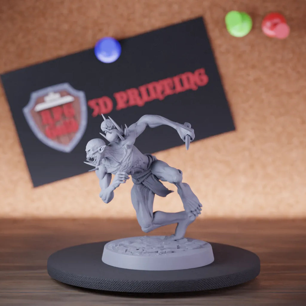 Highly detailed zombie savage ghoul miniature of SavageGhoul, perfect for DnD 5e encounters, fantasy tabletop RPG campaigns, painting and display.