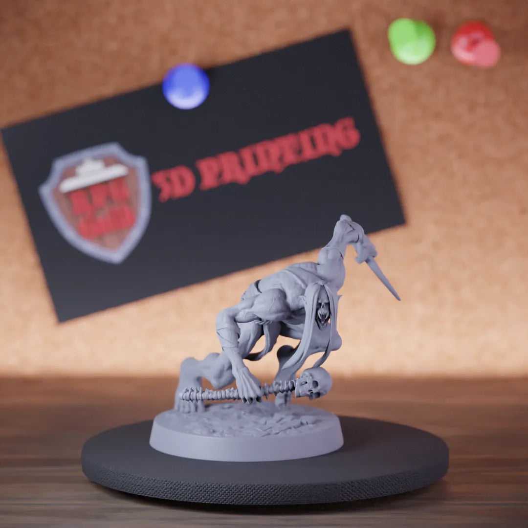 Highly detailed zombie lesser savage ghoul miniature of SavageGhoul, perfect for DnD 5e encounters, fantasy tabletop RPG campaigns, painting and display.