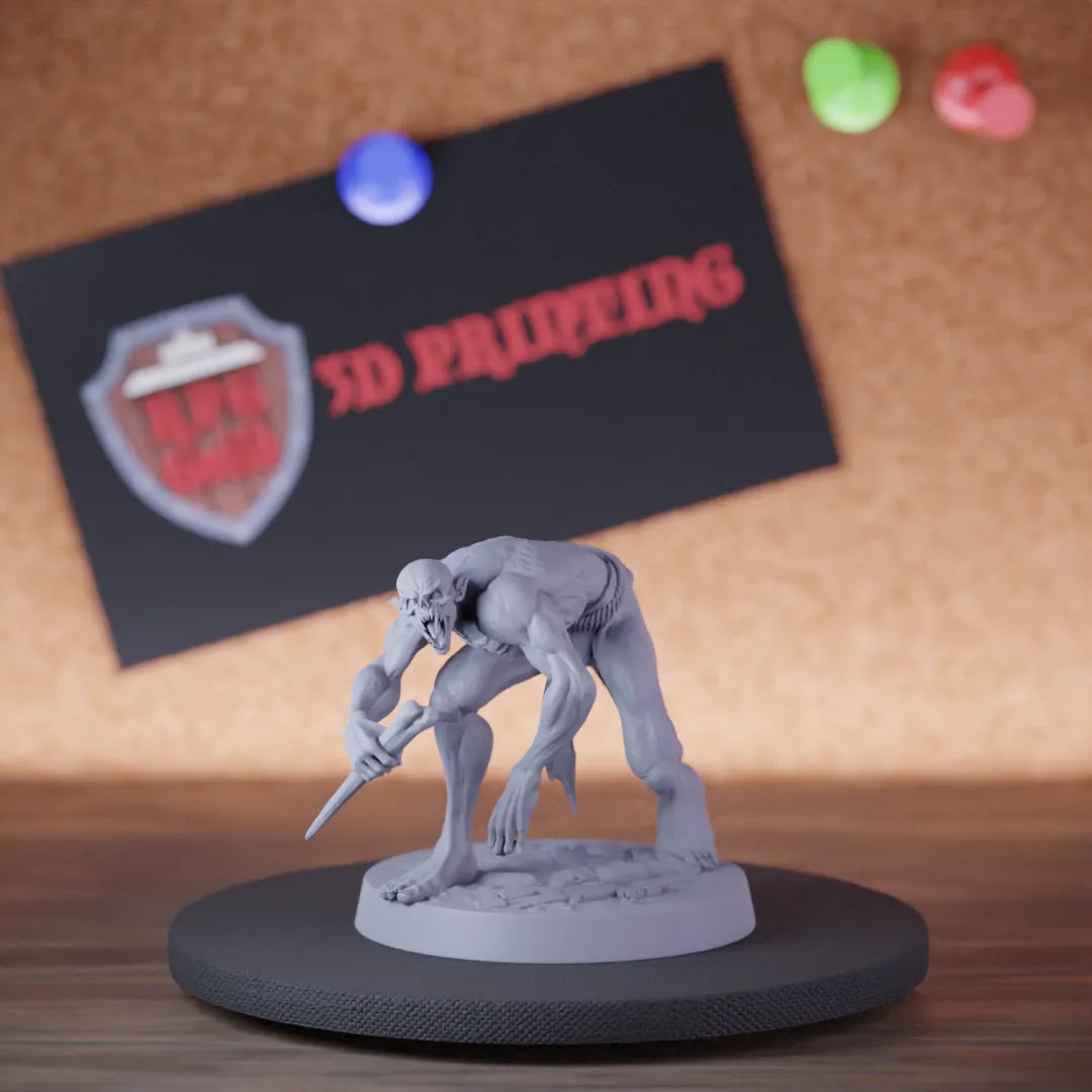 Highly detailed zombie savage ghoul crawl miniature of SavageGhoul, perfect for DnD 5e encounters, fantasy tabletop RPG campaigns, painting and display.