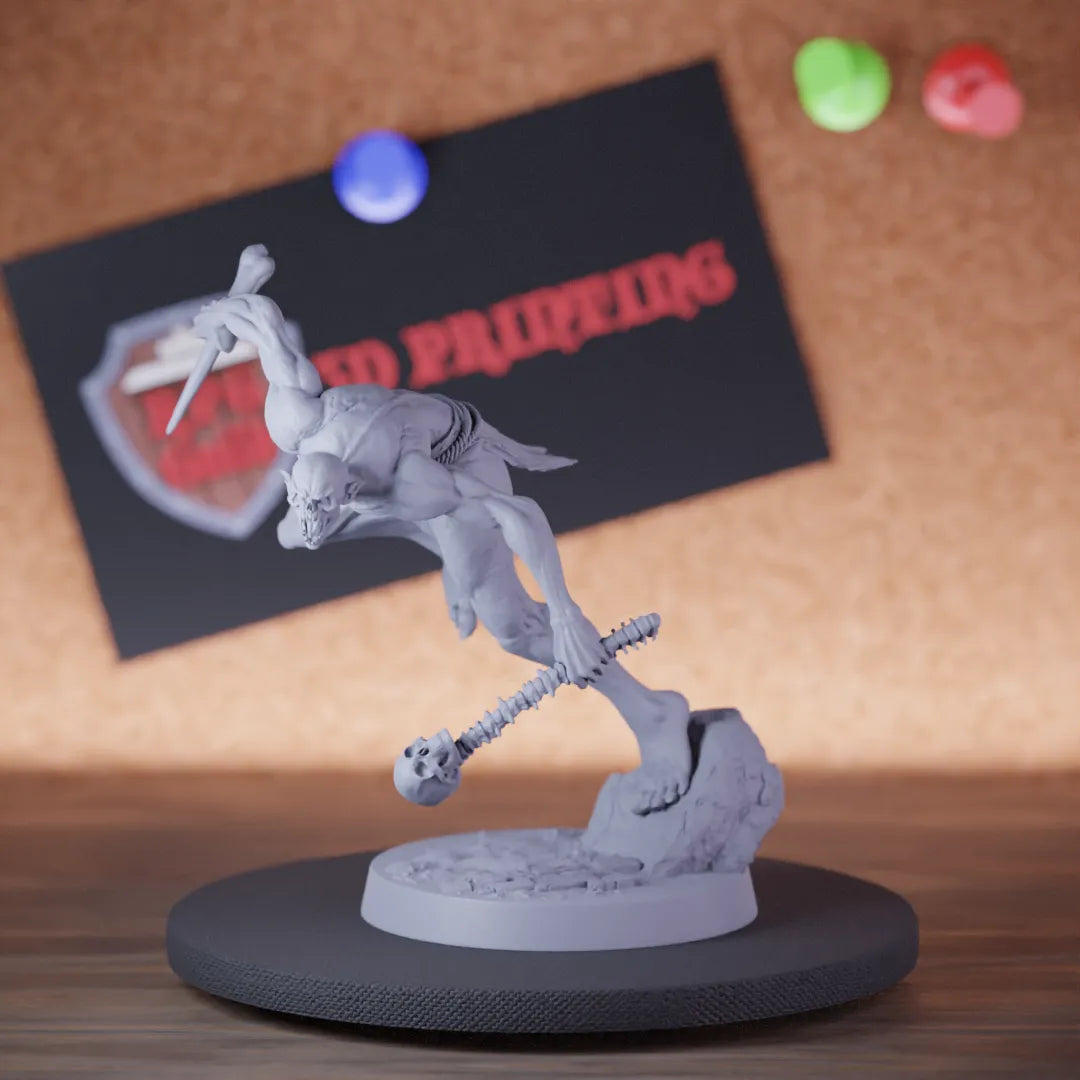 Highly detailed zombie savage ghoul jump miniature of SavageGhoul, perfect for DnD 5e encounters, fantasy tabletop RPG campaigns, painting and display.