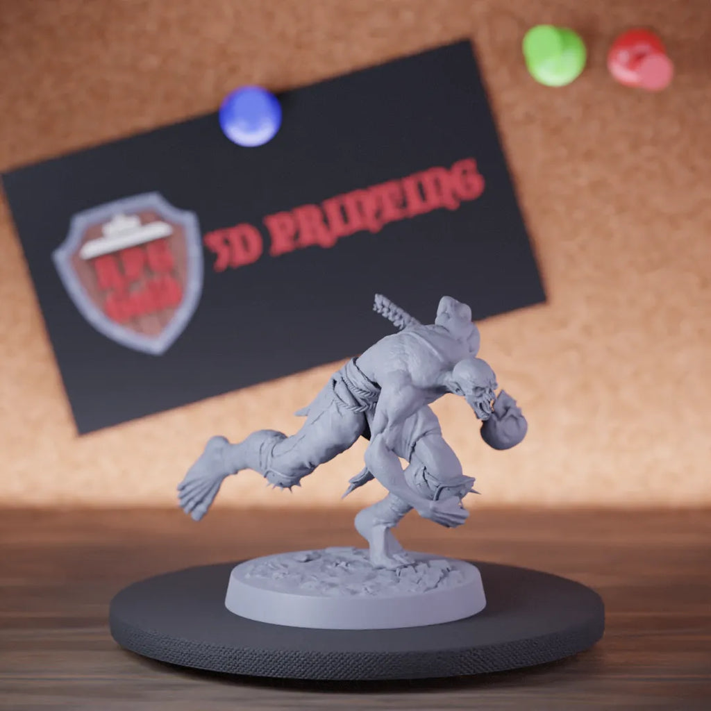 Highly detailed zombie savage ghoul heavy miniature of SavageGhoul, perfect for DnD 5e encounters, fantasy tabletop RPG campaigns, painting and display.