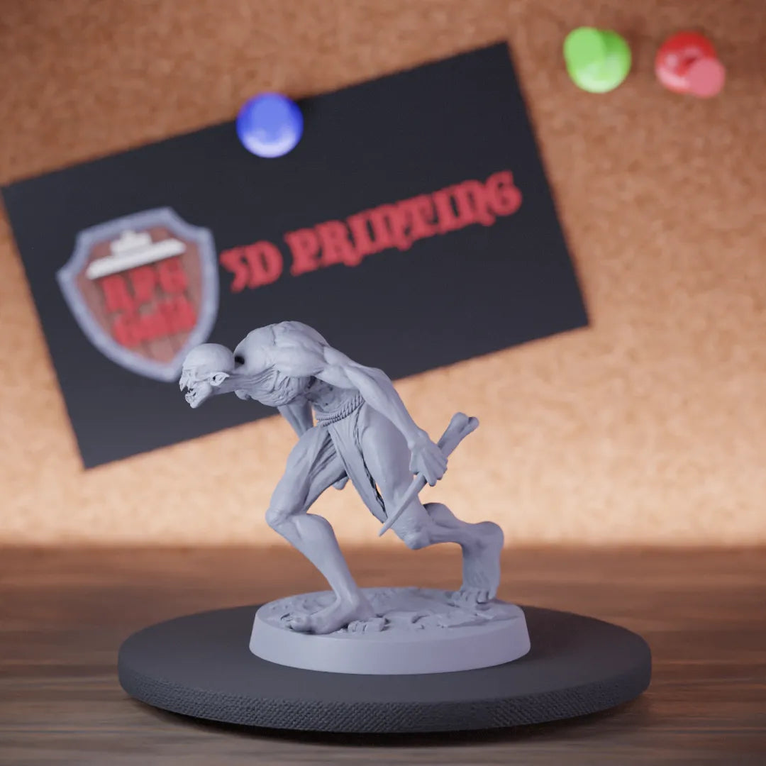 Highly detailed zombie elder savage ghoul miniature of SavageGhoul, perfect for DnD 5e encounters, fantasy tabletop RPG campaigns, painting and display.