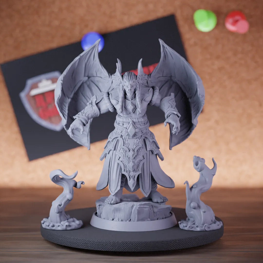 Highly detailed warlock vampire lord winged undead miniature of Serpentus, perfect for DnD 5e encounters, fantasy tabletop RPG campaigns, painting and display.