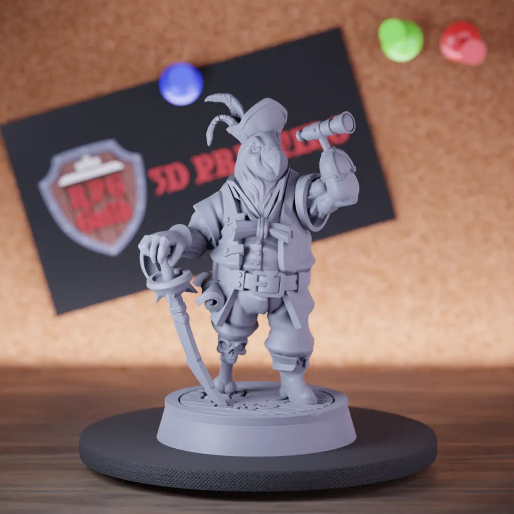 Highly detailed pirate birdfolk legendary corsair miniature of Ship, perfect for DnD 5e encounters, fantasy tabletop RPG campaigns, painting and display.