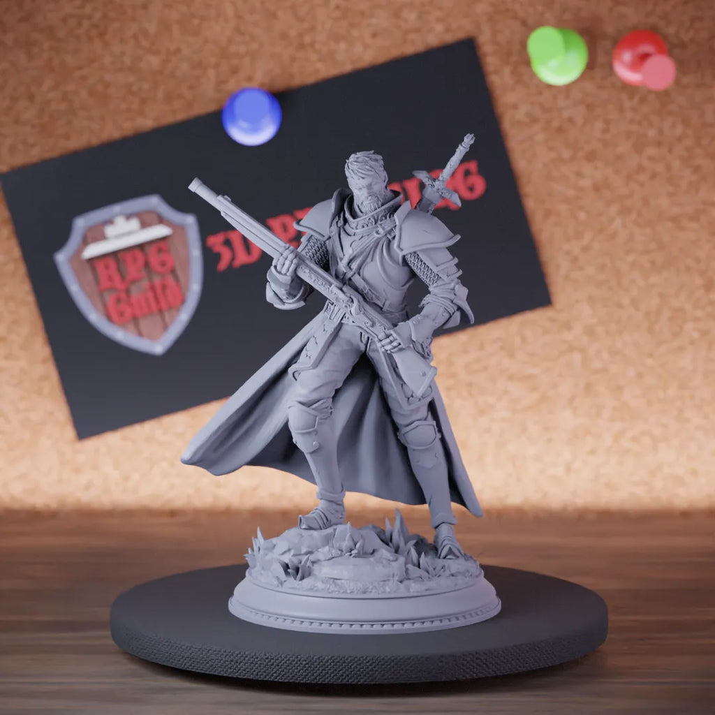 Highly detailed fighter lesser knight viking general miniature of Sir, perfect for DnD 5e encounters, fantasy tabletop RPG campaigns, painting and display.