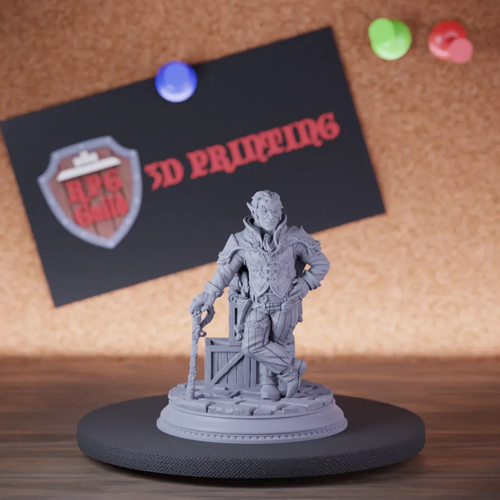 Highly detailed halfling npc city nobility miniature of Skillet, perfect for DnD 5e encounters, fantasy tabletop RPG campaigns, painting and display.