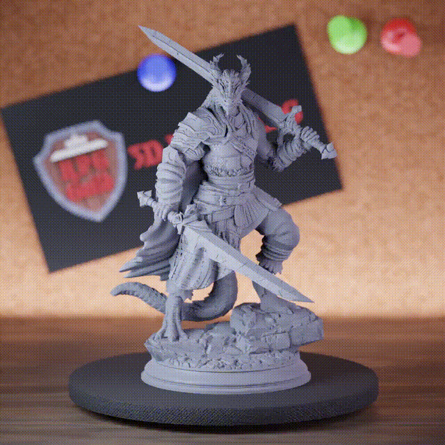 Dragonborn 5e | DnD Warrior Dual Sword Fighter Miniature