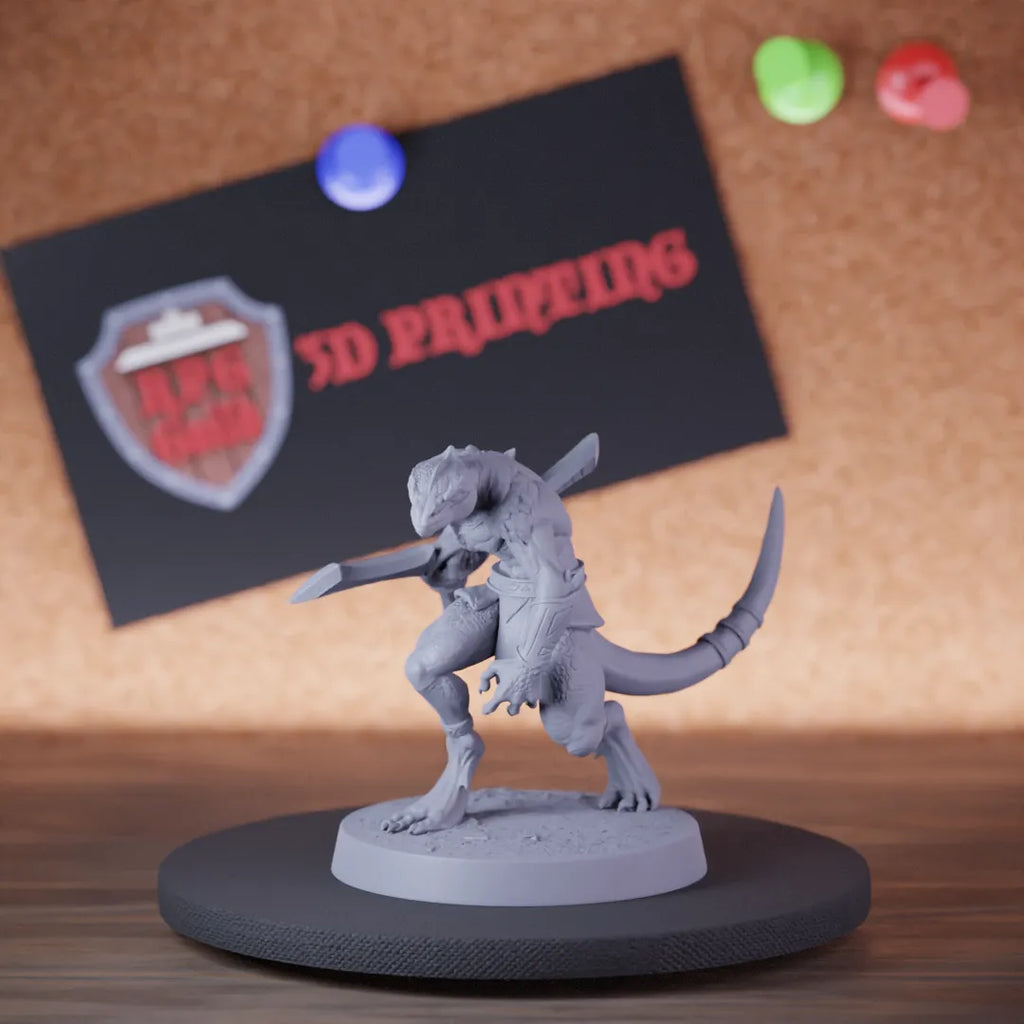 Highly detailed lizardfolk infantry boomerang miniature of SneakyMurkborn, perfect for DnD 5e encounters, fantasy tabletop RPG campaigns, painting and display.