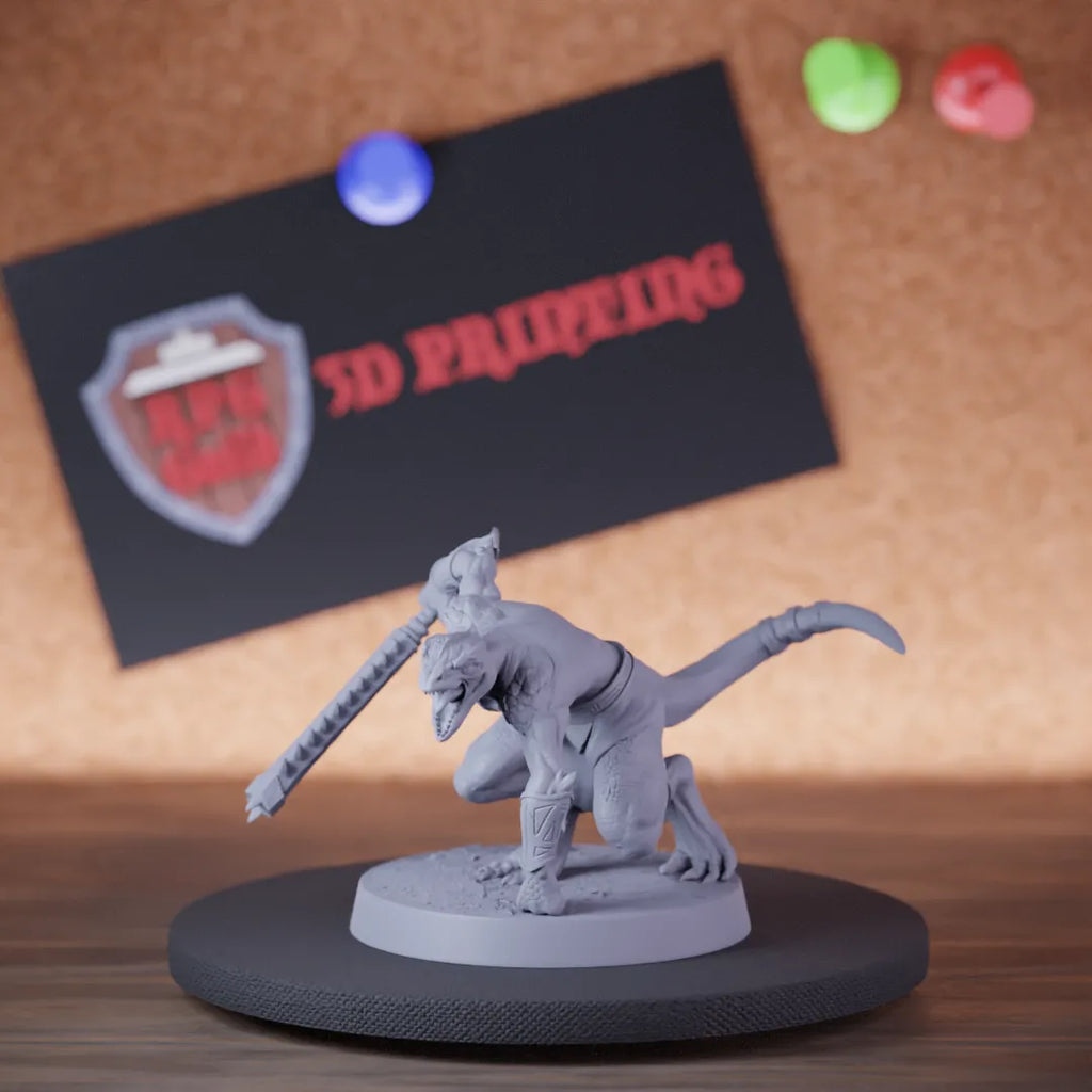 Highly detailed lizardfolk infantry sword roar miniature of SneakyMurkborn, perfect for DnD 5e encounters, fantasy tabletop RPG campaigns, painting and display.
