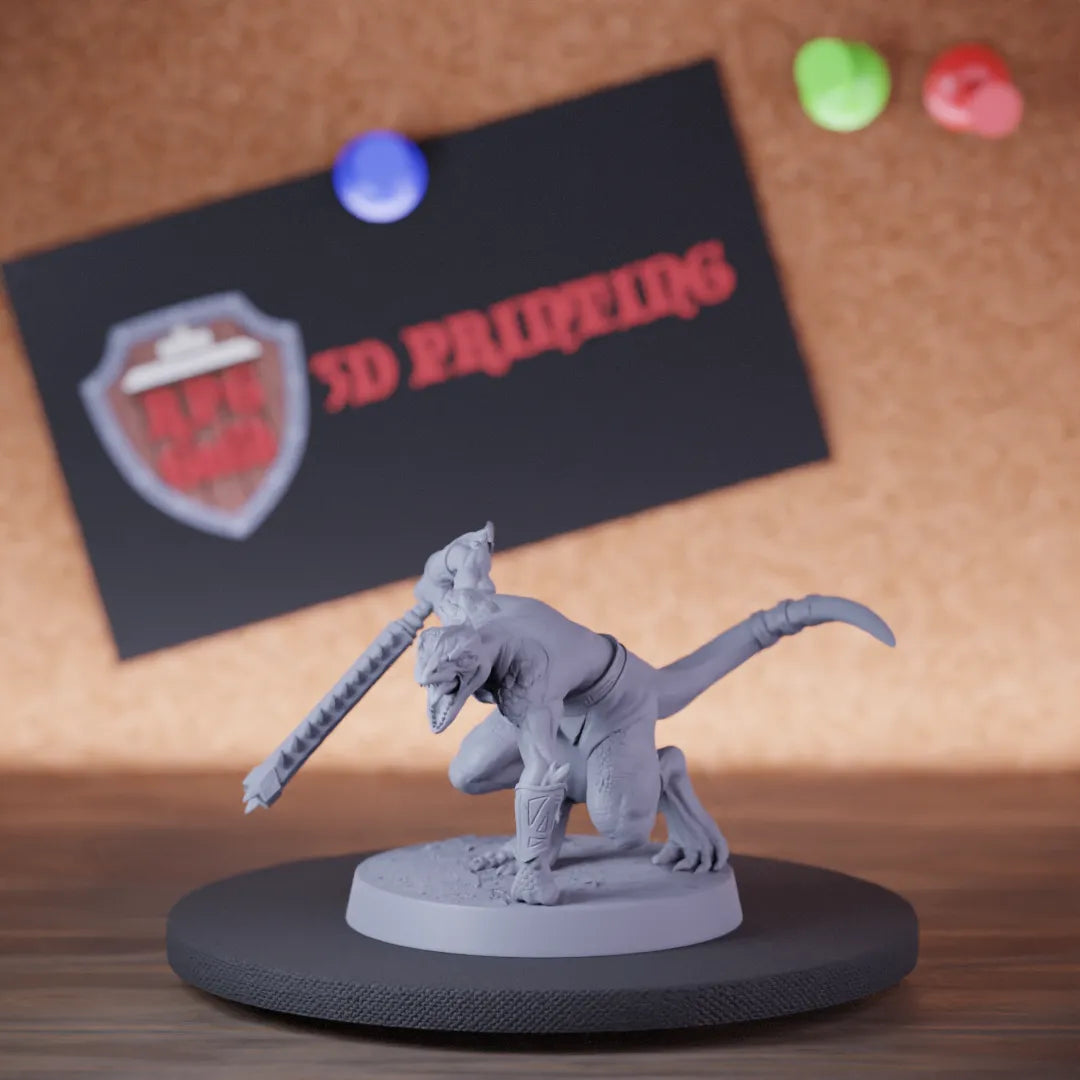 Highly detailed lizardfolk infantry sword roar miniature of SneakyMurkborn, perfect for DnD 5e encounters, fantasy tabletop RPG campaigns, painting and display.