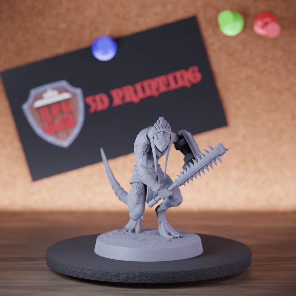 Highly detailed lizardfolk infantry aztec miniature of SneakyMurkborn, perfect for DnD 5e encounters, fantasy tabletop RPG campaigns, painting and display.