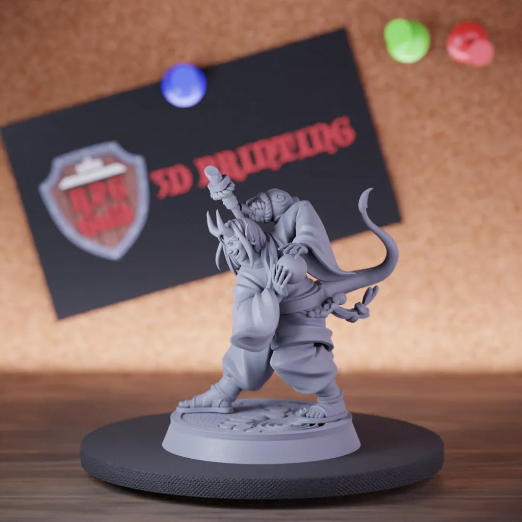 Highly detailed monk tiefling strike master miniature of StrikeMonk, perfect for DnD 5e encounters, fantasy tabletop RPG campaigns, painting and display.