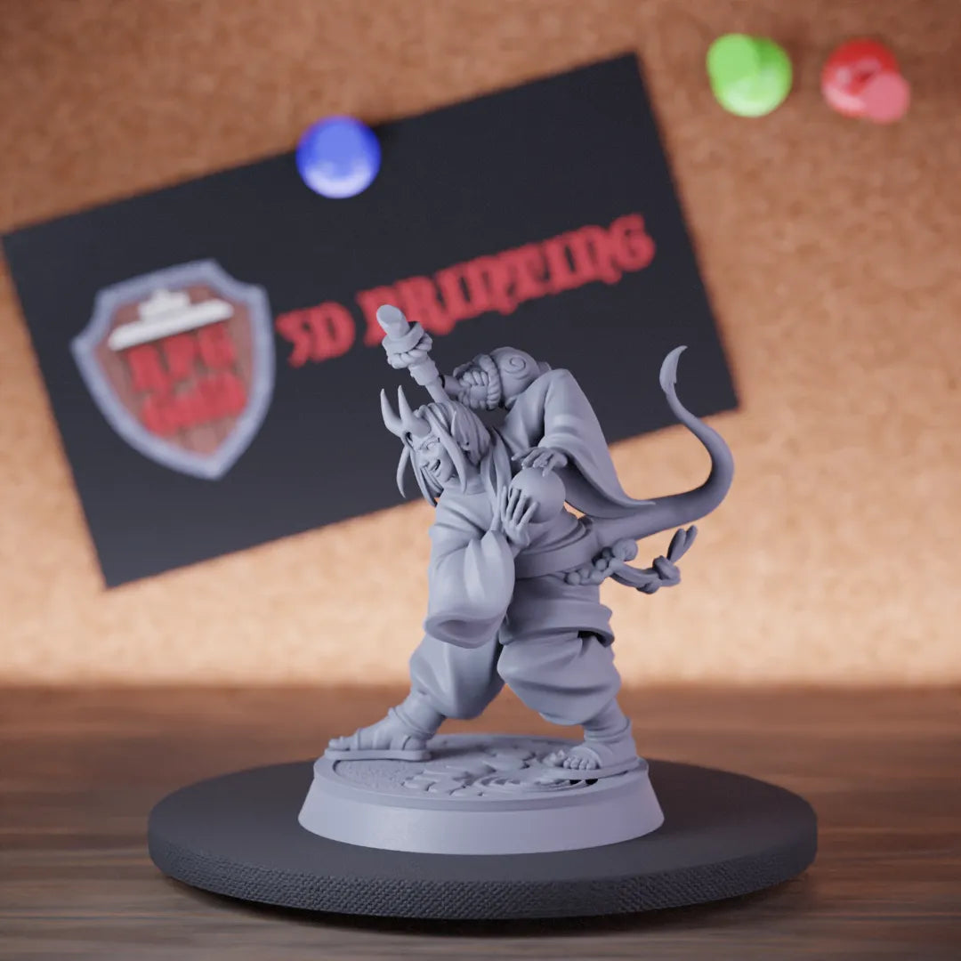Highly detailed monk tiefling strike master miniature of StrikeMonk, perfect for DnD 5e encounters, fantasy tabletop RPG campaigns, painting and display.