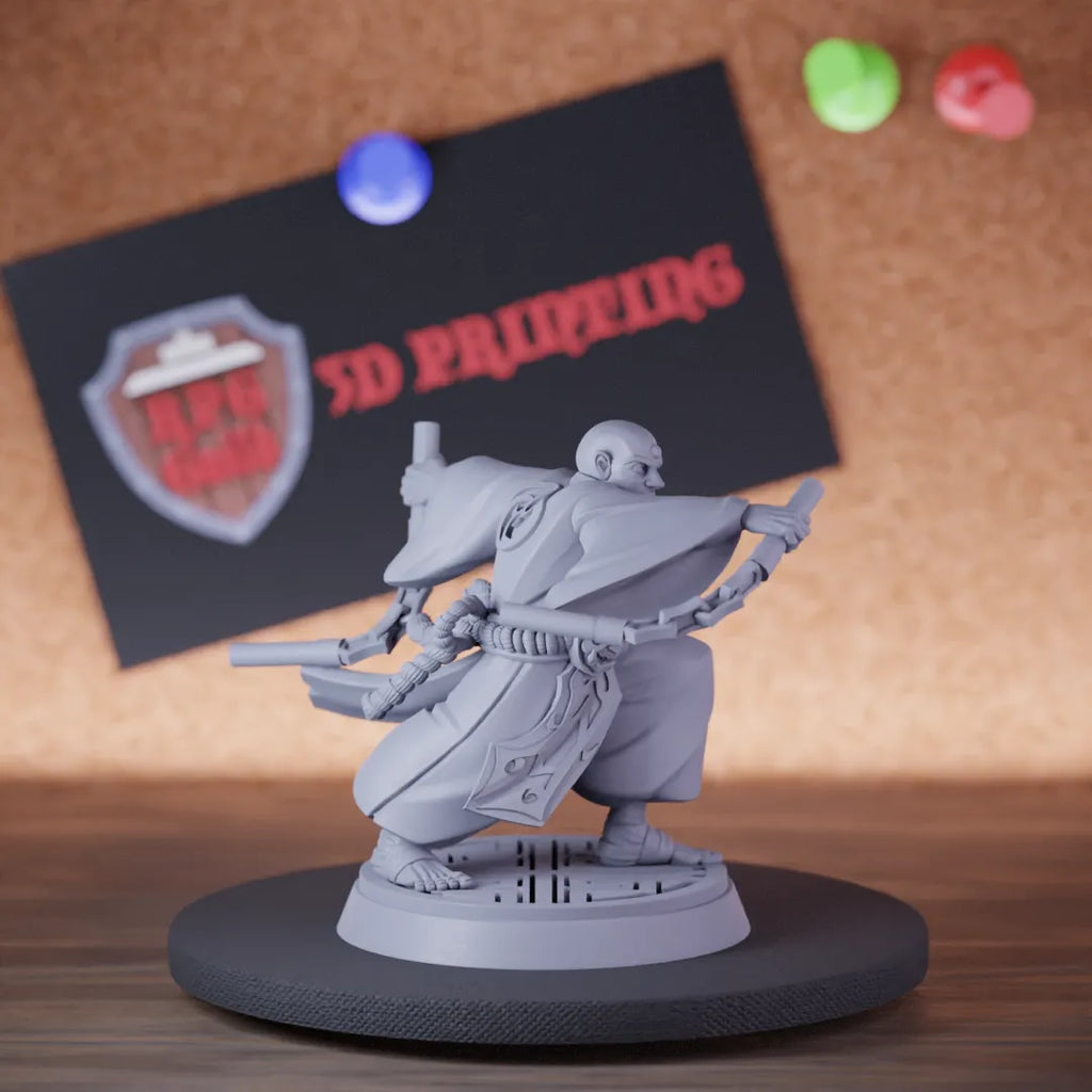 Highly detailed monk human old master miniature of Swiftpalm, perfect for DnD 5e encounters, fantasy tabletop RPG campaigns, painting and display.