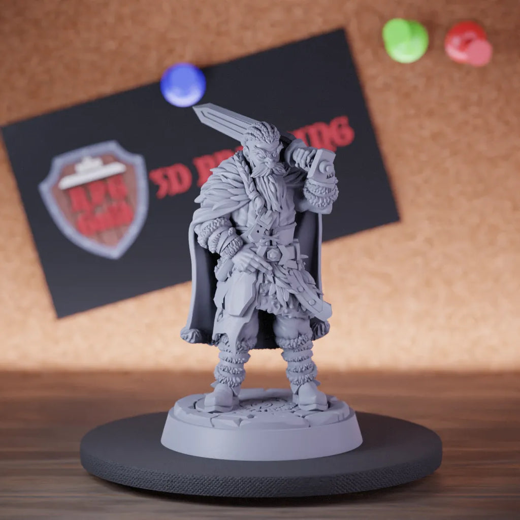 Highly detailed swordman warrior viking northman miniature of Sword, perfect for DnD 5e encounters, fantasy tabletop RPG campaigns, painting and display.