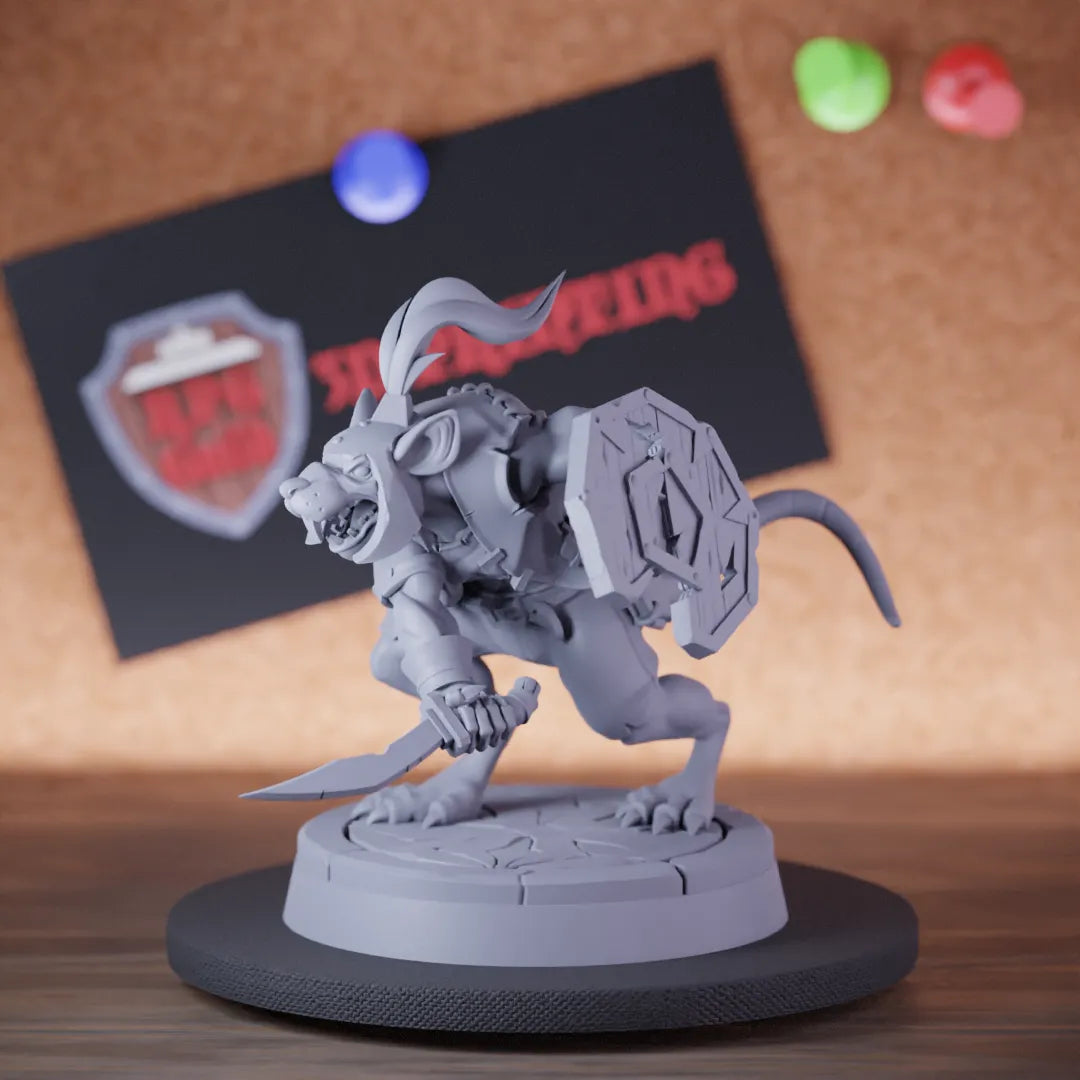 Highly detailed ratmen sword slash miniature of Sword, perfect for DnD 5e encounters, fantasy tabletop RPG campaigns, painting and display.