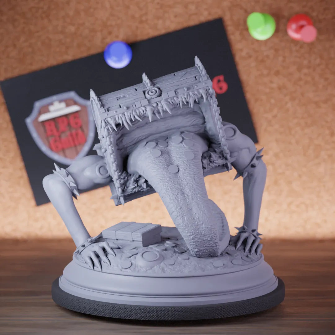 Highly detailed mimic treasure chest aberration miniature of Treasure, perfect for DnD 5e encounters, fantasy tabletop RPG campaigns, painting and display.