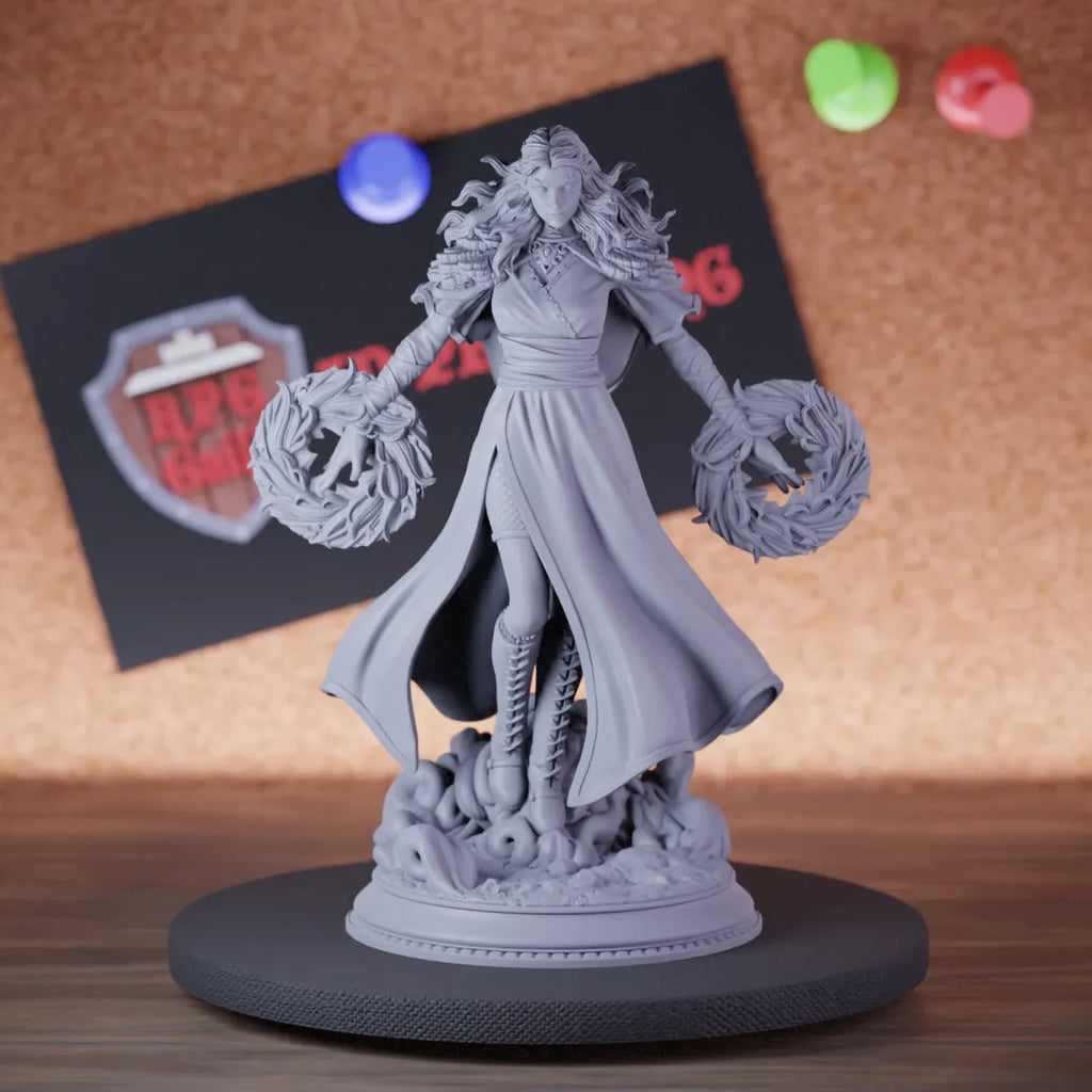 Highly detailed female sorcerer divine soul spellcaster miniature of Tyria, perfect for DnD 5e encounters, fantasy tabletop RPG campaigns, painting and display.
