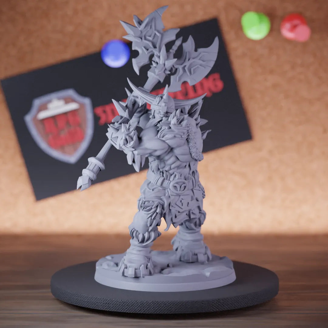 Highly detailed fighter big viking axe miniature of Ugrog, perfect for DnD 5e encounters, fantasy tabletop RPG campaigns, painting and display.