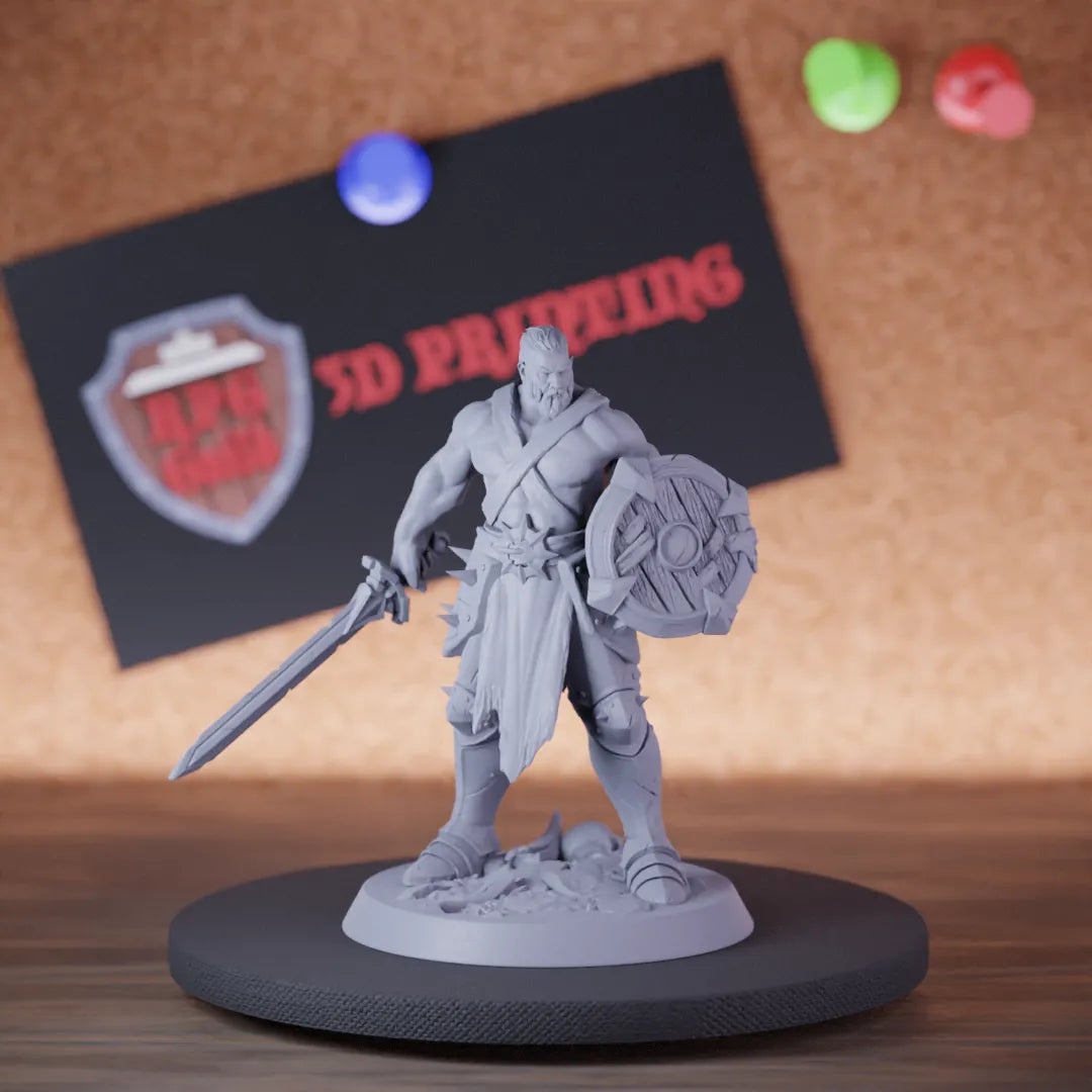 Battlerager Barbarian 5e | DnD Human Sword Shield Miniature
