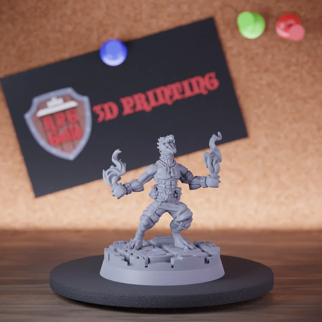 Highly detailed sorcerer lizardfolk alchemist miniature of VankTheAlchemist, perfect for DnD 5e encounters, fantasy tabletop RPG campaigns, painting and display.