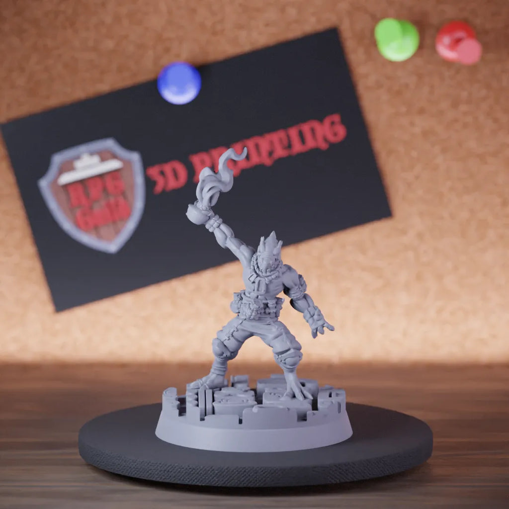 Highly detailed sorcerer lizardfolk vank alchemist miniature of VankTheAlchemist, perfect for DnD 5e encounters, fantasy tabletop RPG campaigns, painting and display.