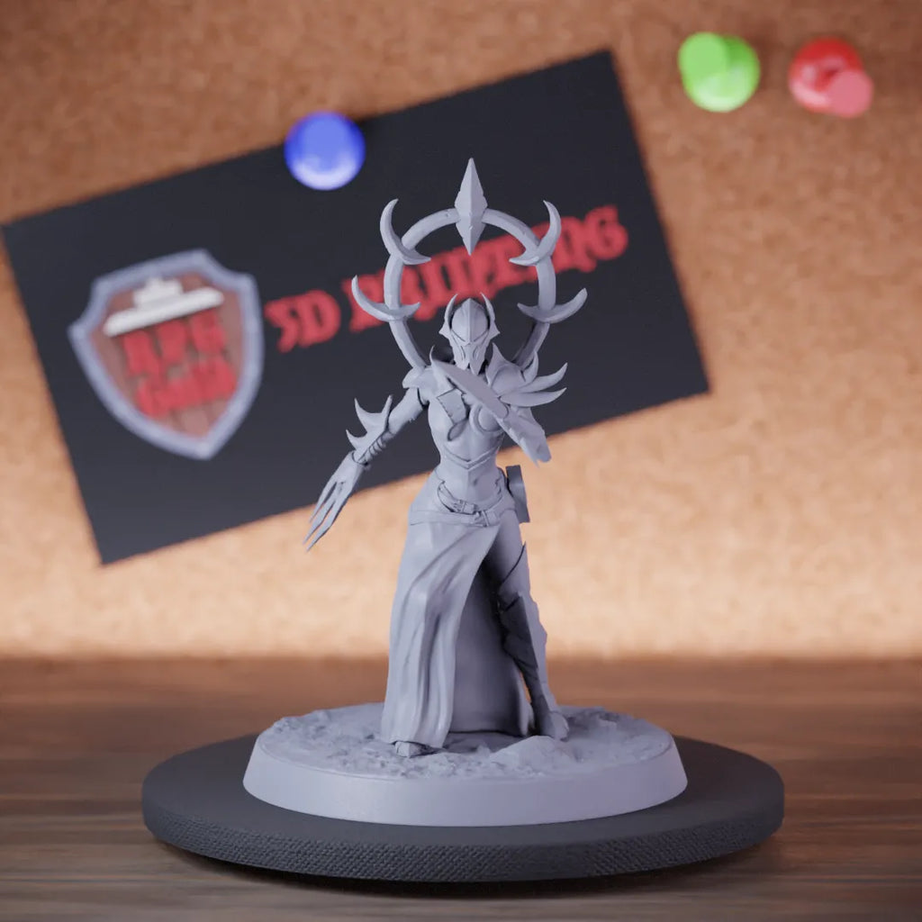 Highly detailed drow infantry claws miniature of Velatrix, perfect for DnD 5e encounters, fantasy tabletop RPG campaigns, painting and display.
