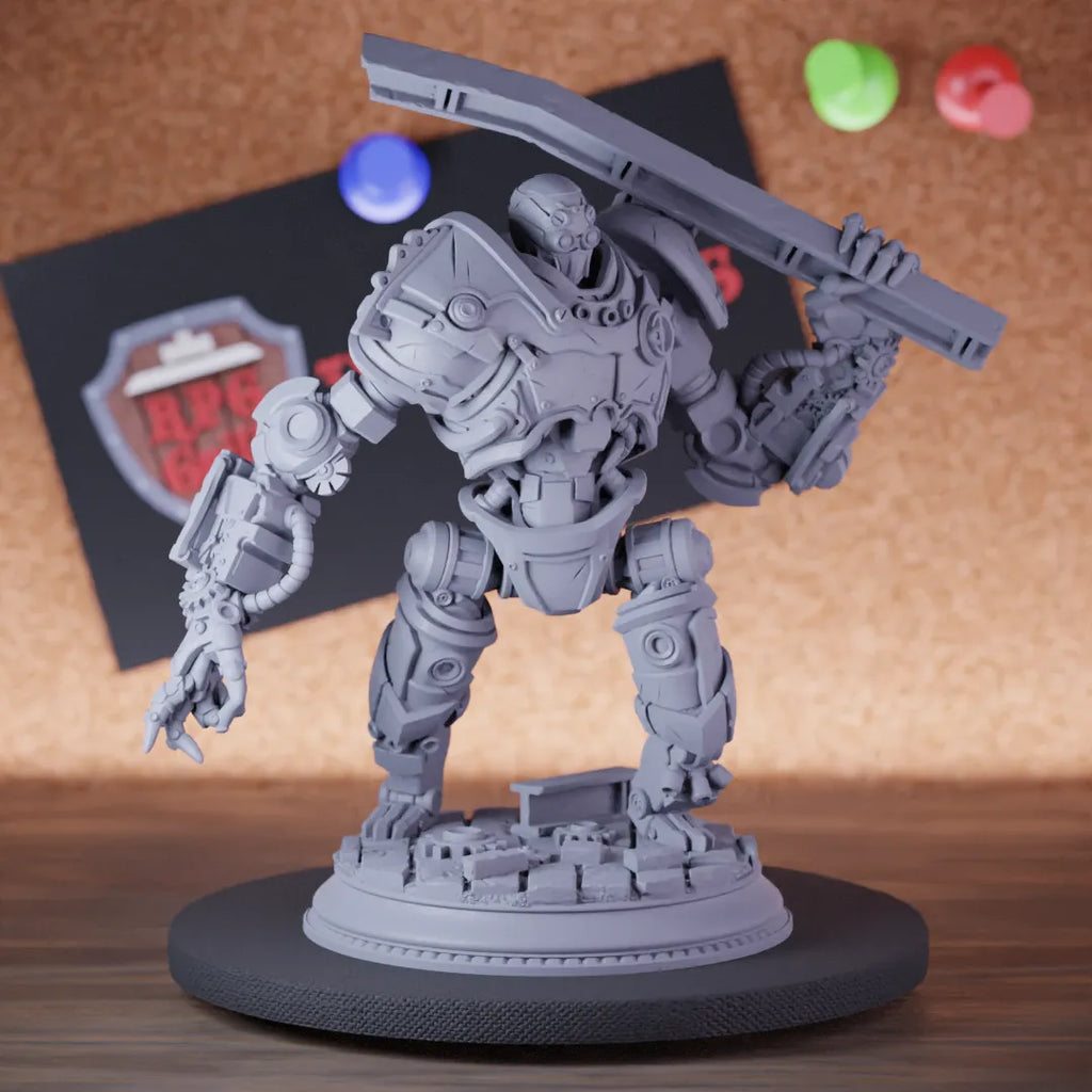 Highly detailed golem boss magical construct robot miniature of Venatoris, perfect for DnD 5e encounters, fantasy tabletop RPG campaigns, painting and display.