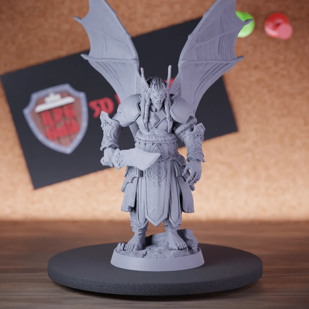 Highly detailed demon boss winged longsword miniature of Vesper, perfect for DnD 5e encounters, fantasy tabletop RPG campaigns, painting and display.