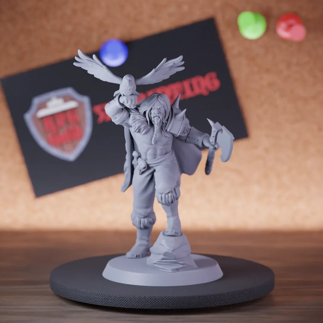 Highly detailed viking lesser warchief hawk northmen miniature of Warchief, perfect for DnD 5e encounters, fantasy tabletop RPG campaigns, painting and display.