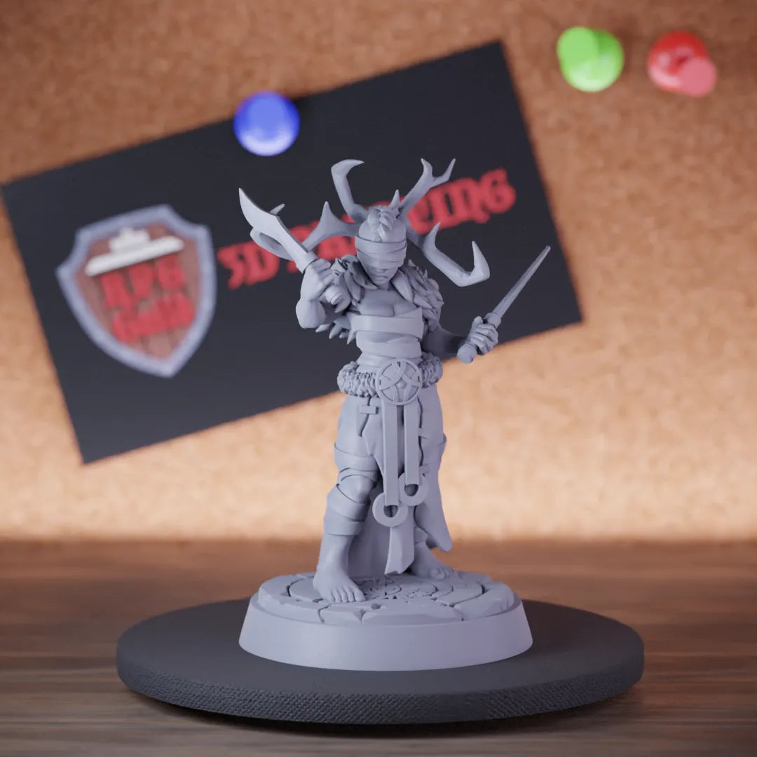 Highly detailed female woman oracle viking miniature of Woman, perfect for DnD 5e encounters, fantasy tabletop RPG campaigns, painting and display.