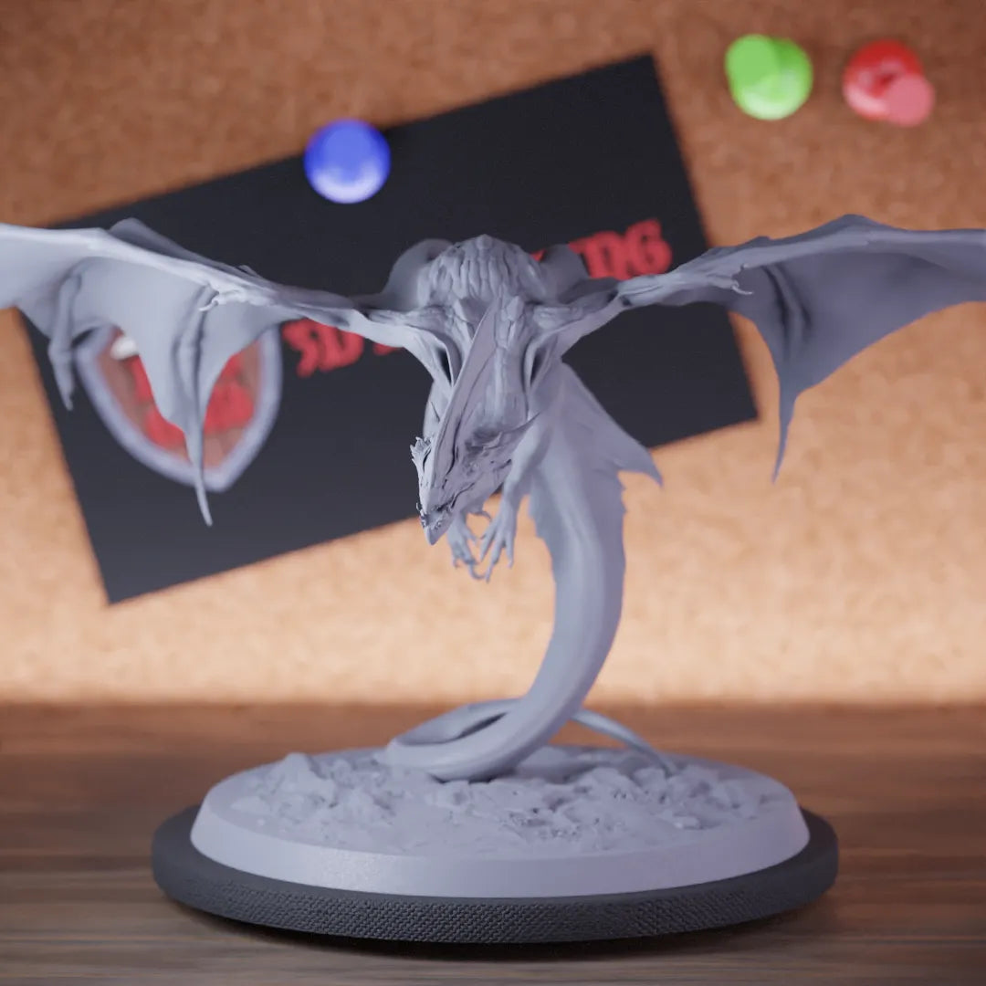 Highly detailed dragon lesser wyvern small hunting miniature of Zicoalt, perfect for DnD 5e encounters, fantasy tabletop RPG campaigns, painting and display.