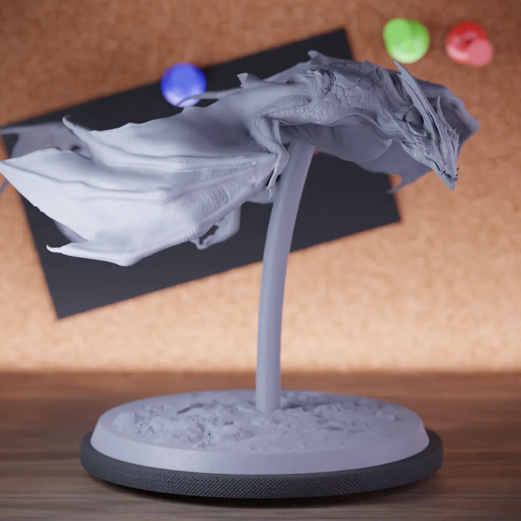 Highly detailed dragon lesser wyvern small gliding miniature of Zicoalt, perfect for DnD 5e encounters, fantasy tabletop RPG campaigns, painting and display.
