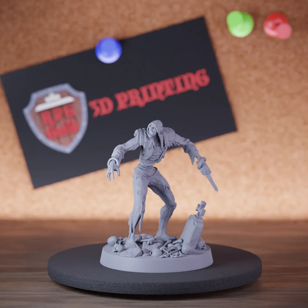 Highly detailed undead zombie dagger miniature of Zombie, perfect for DnD 5e encounters, fantasy tabletop RPG campaigns, painting and display.